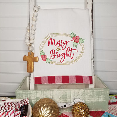christmas frame merry bright embroidery design